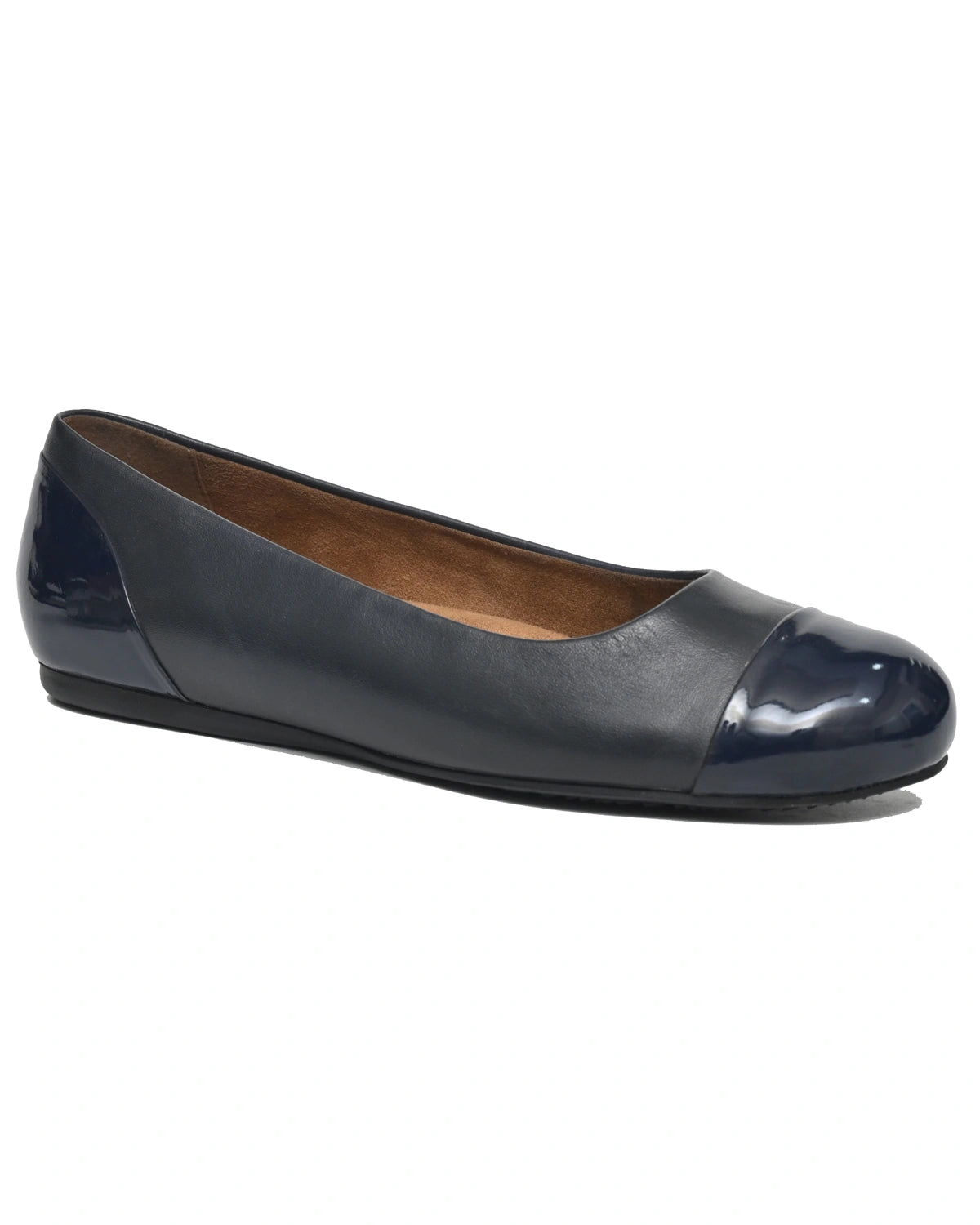 Mira – Navy Leather Cap-Toe Ballet Flat