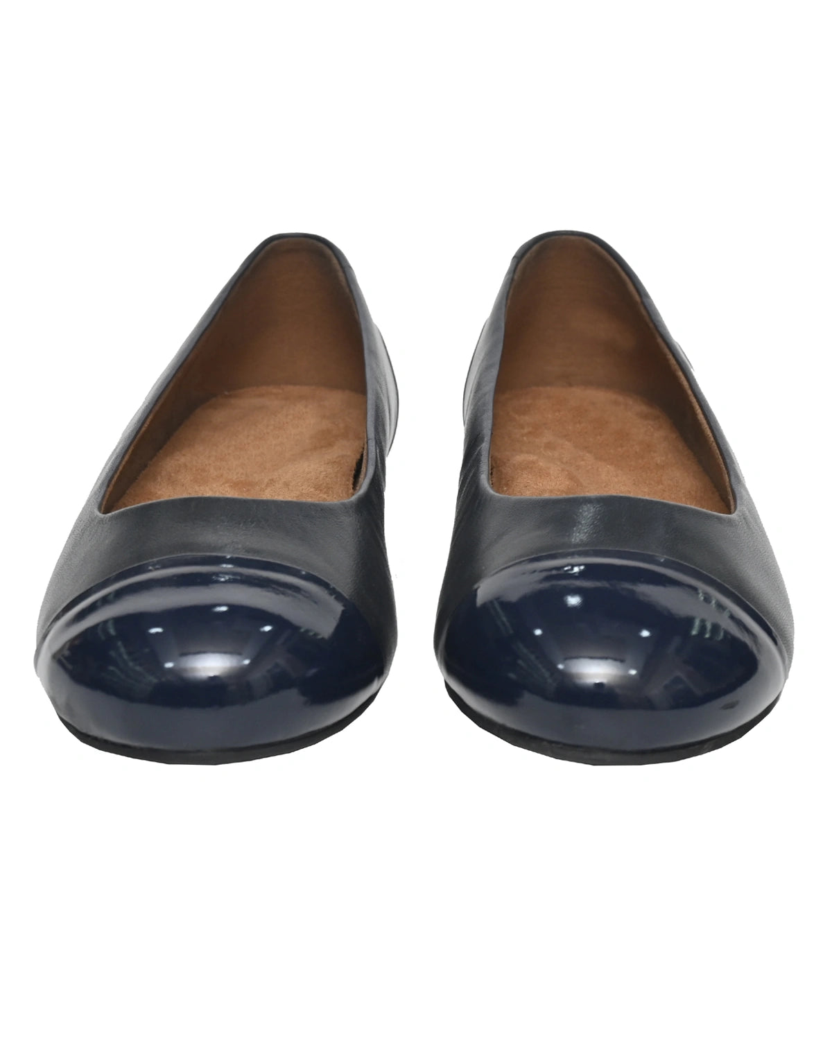 Mira – Navy Leather Cap-Toe Ballet Flat