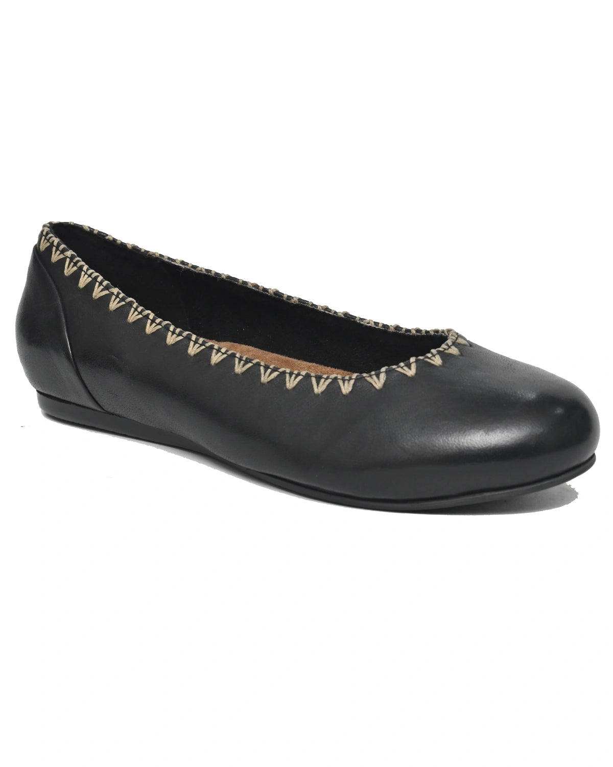 Electra – Black Leather Stitched Ballet Flat
