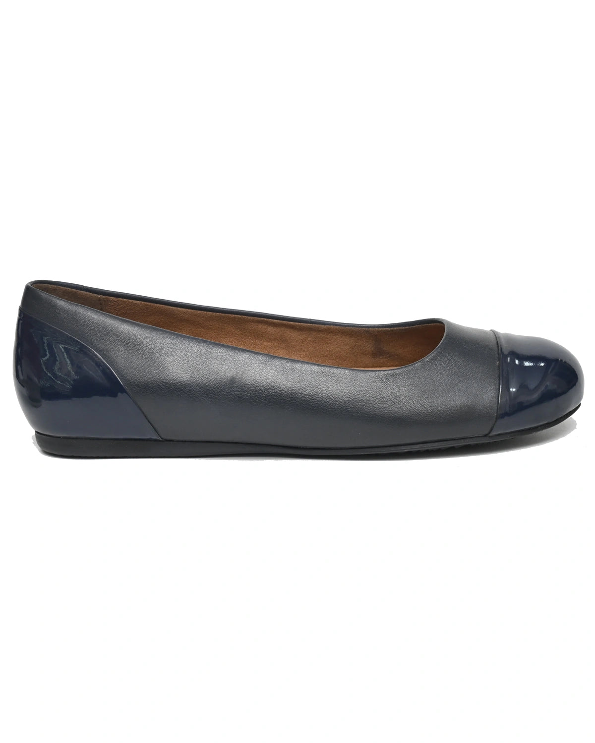 Mira – Navy Leather Cap-Toe Ballet Flat