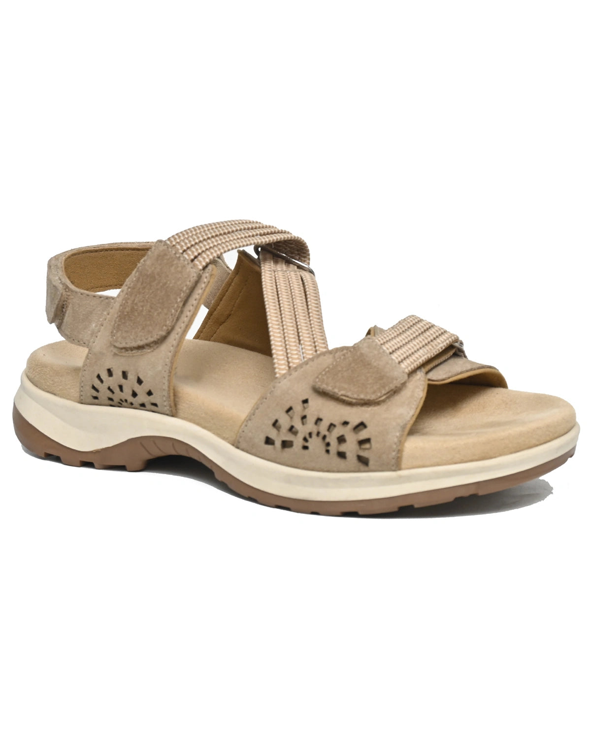 Solstice – Sand Suede Cutwork Comfort Sandal