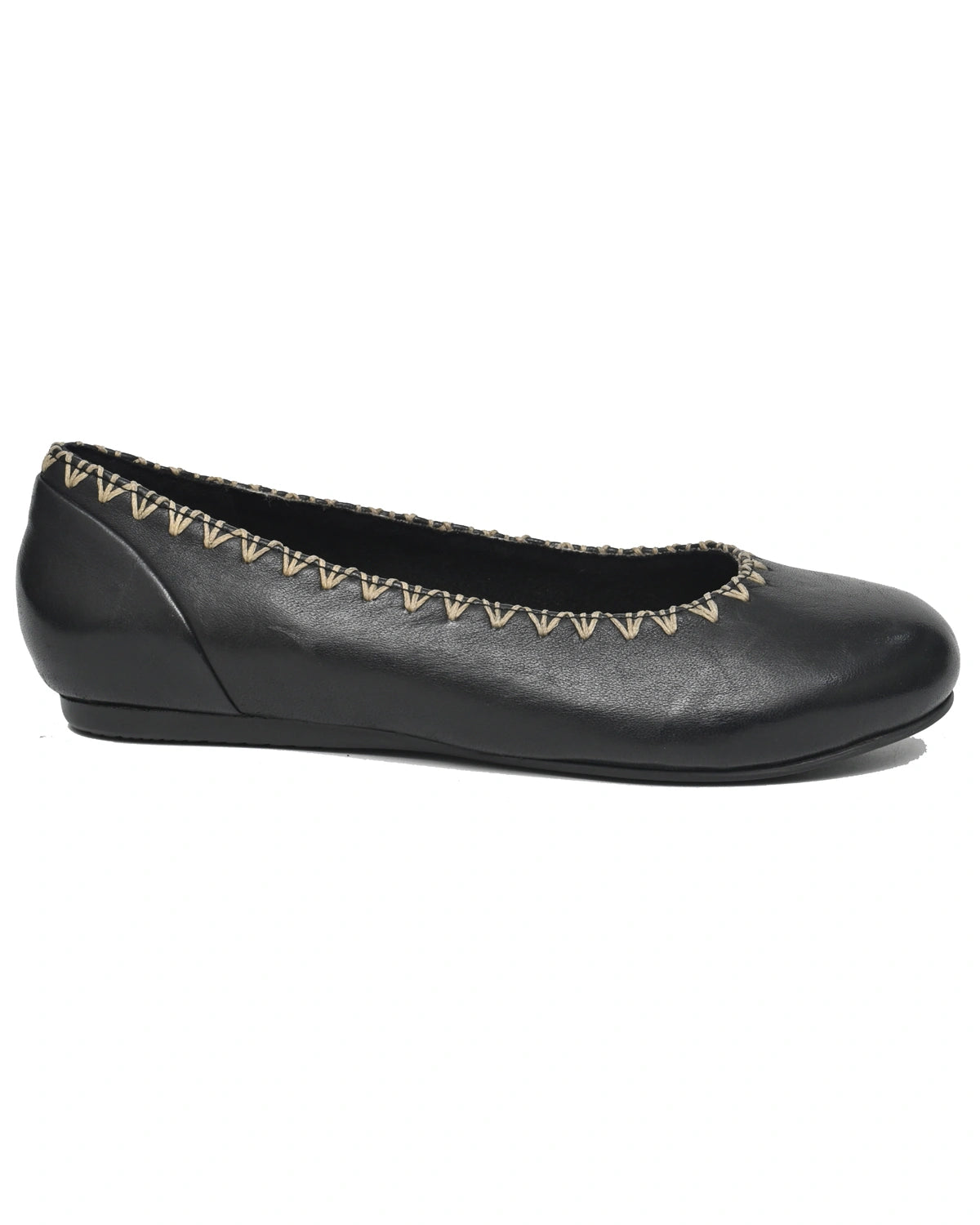 Electra – Black Leather Stitched Ballet Flat