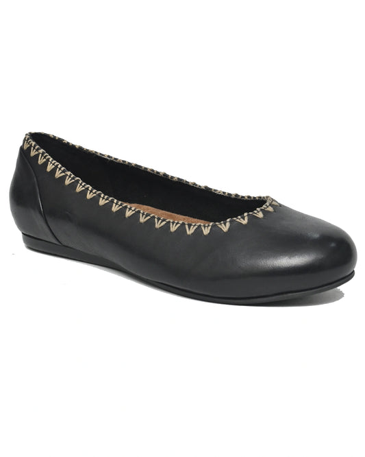 Electra – Black Leather Stitched Ballet Flat