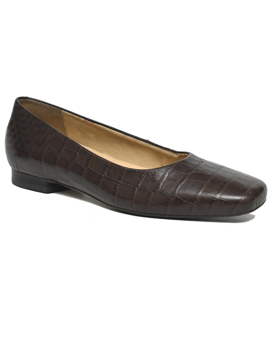 Rigel – Chocolate Croc-Embossed Square-Toe Flat