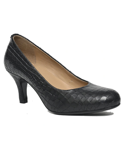 Antares – Black Croc-Embossed Kitten Heel Pump